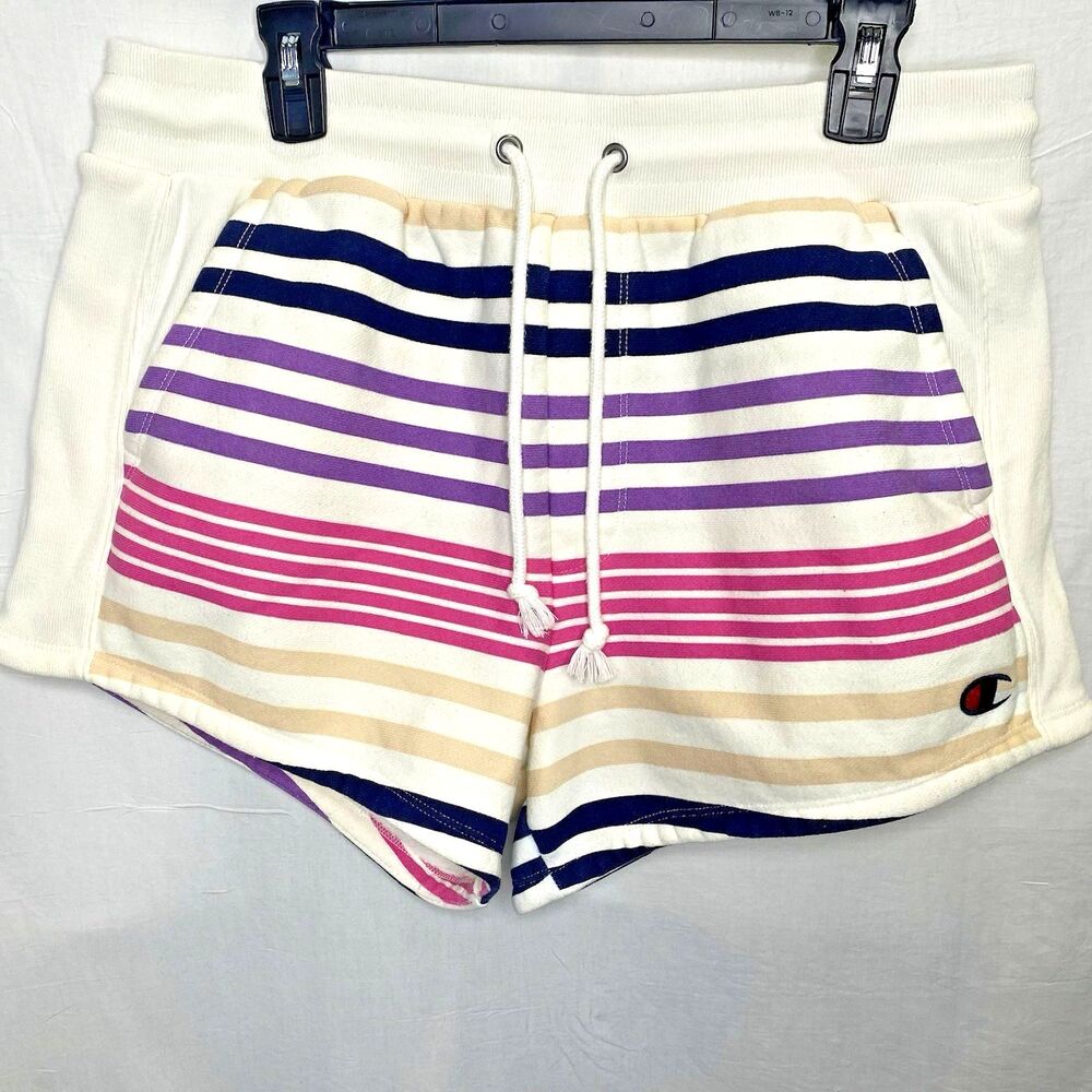 Champion Urban Outfitters Candy Stripe Sweat Shorts Womens L Pull-On Drawstring